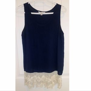 Charming charlie sleeveless navy blue lace trim M